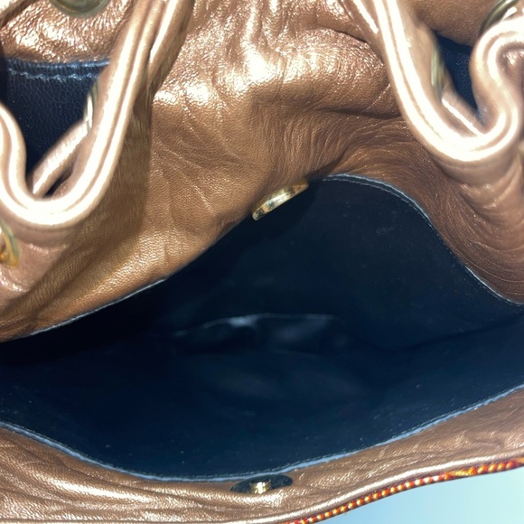 Leather Bucket Bag/Purse, Brown & Gold, Genuine Leather, Vintage - Picture 8 of 15